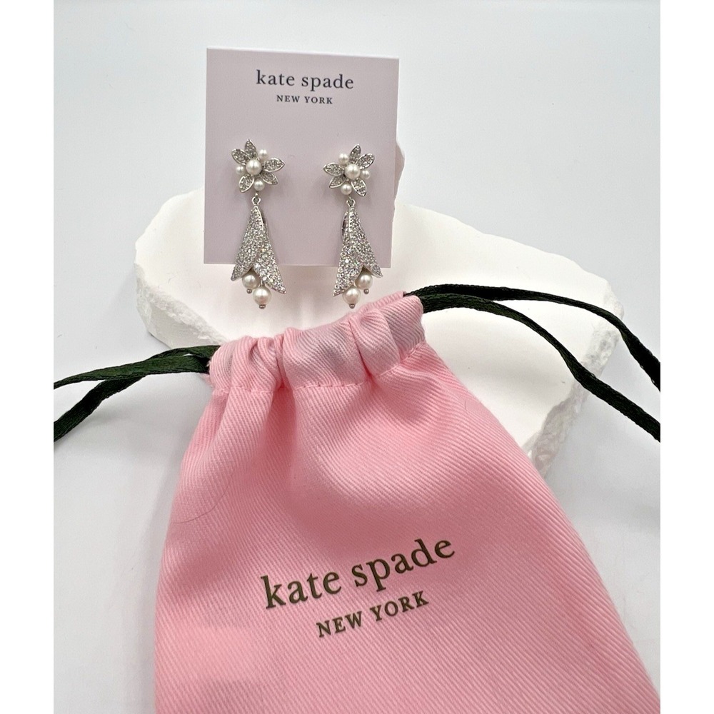 Kate Spade Antique Chic Silver Tone Faux Pearl Earrings w/Dust Bag NWT